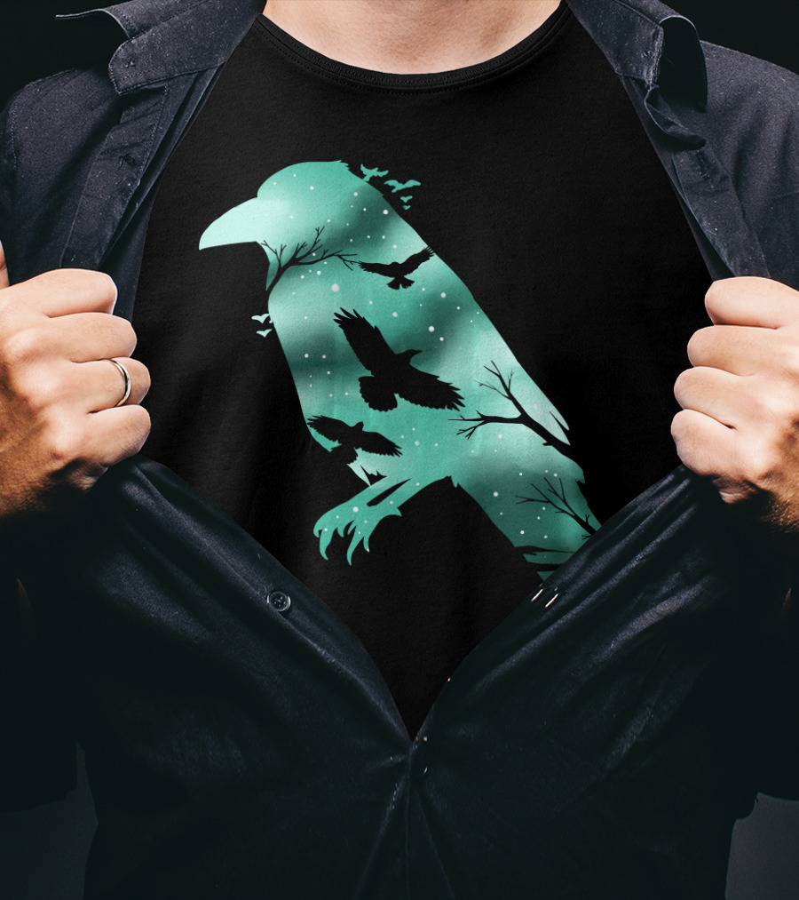 Cool Crow Bird Silhouette Night Sky Scene T-Shirt