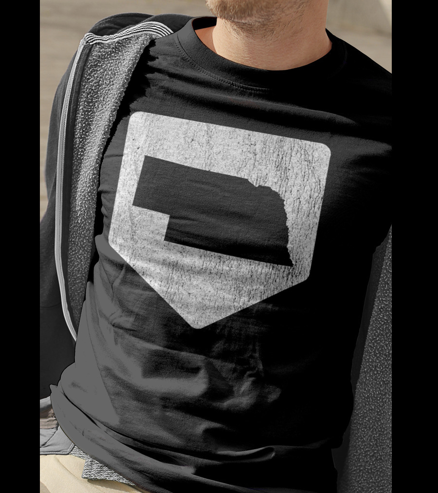 Cool Nebraska Baseball Home Plate State Outline T-Shirt
