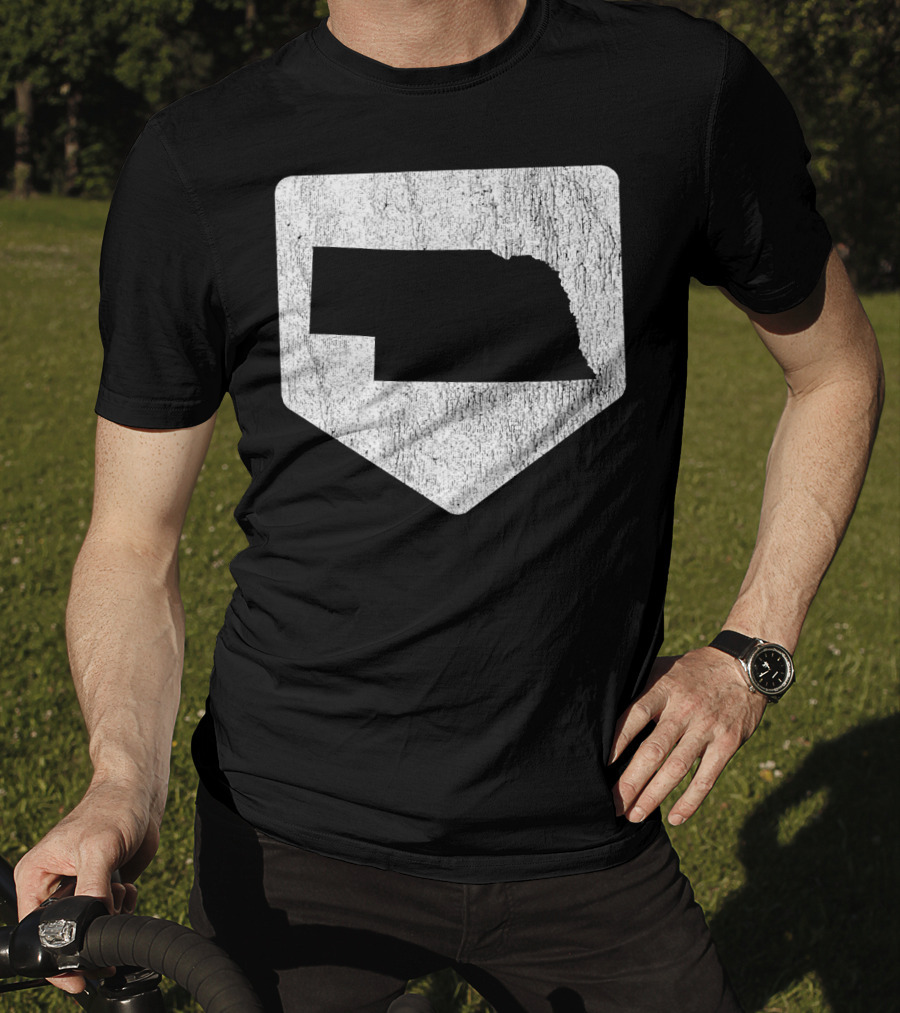 Cool Nebraska Baseball Home Plate State Outline T-Shirt
