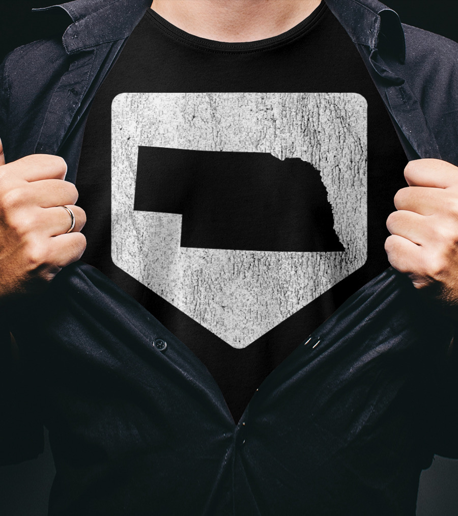 Cool Nebraska Baseball Home Plate State Outline T-Shirt