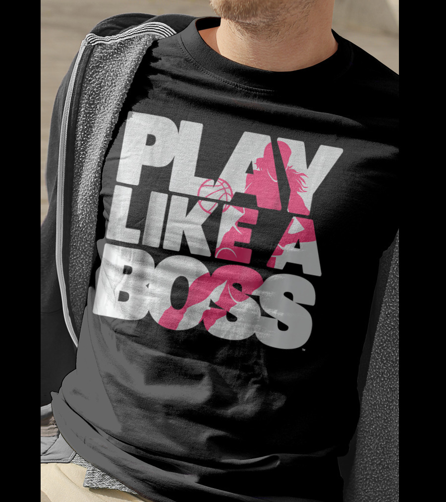 PLAY LIKE A BOSS Basketball Silhouette Pink Highlights T-Shirt