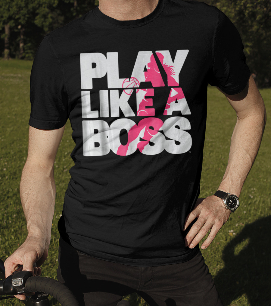PLAY LIKE A BOSS Basketball Silhouette Pink Highlights T-Shirt