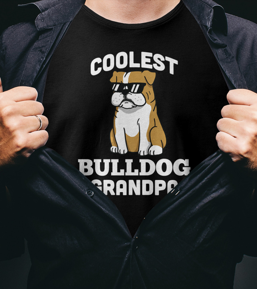 Coolest Bulldog Grandpa Funny English Dog T-Shirt
