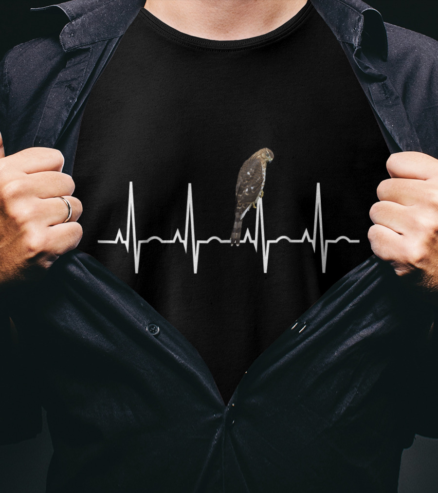 Cooper's Hawk Birder Heartbeat Line T-Shirt