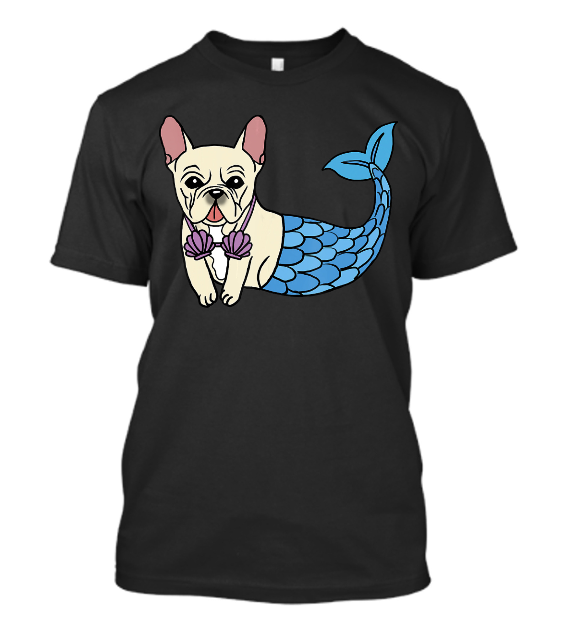 Cream French Bulldog Mermaid With Shell Bra Funny Do T-Shirt