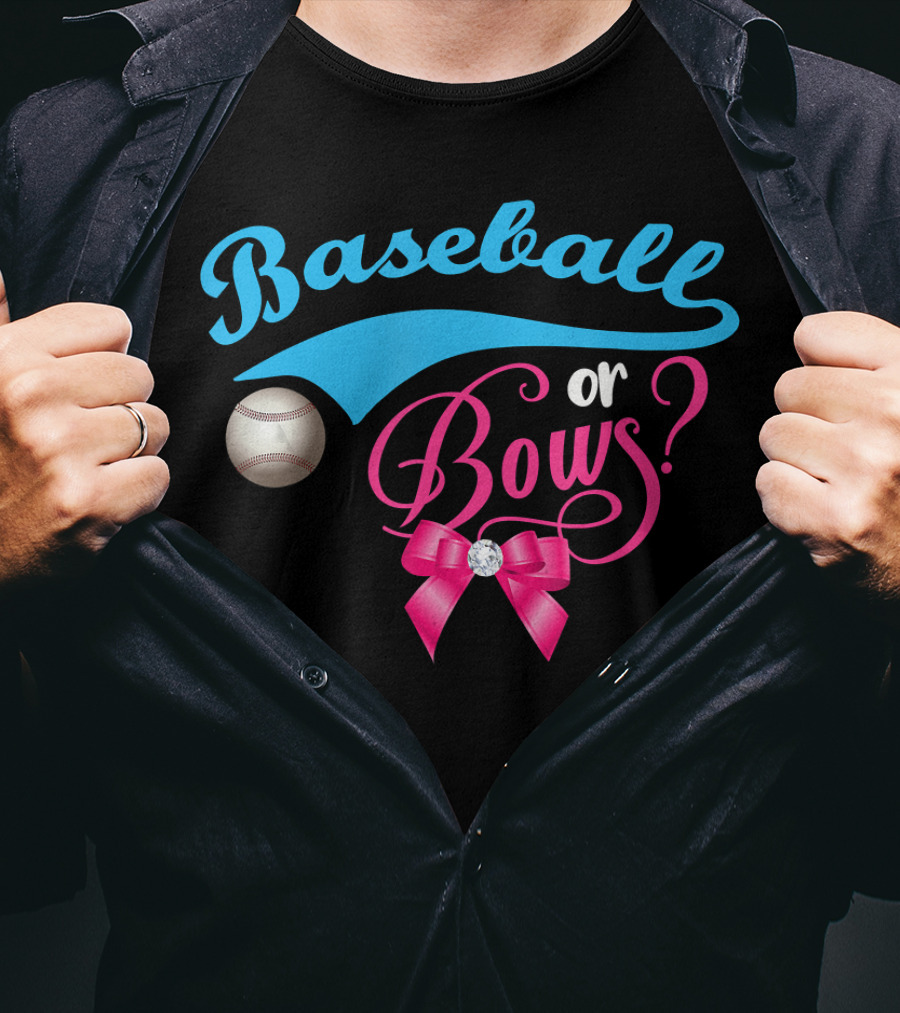 Baseball Or Bows Gender Reveal Party T-Shirt