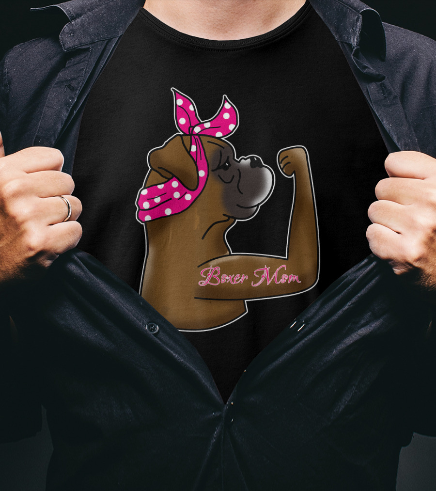 Boxer Mom Cute Dog Mot With Polka Dot Bandana T-Shirt