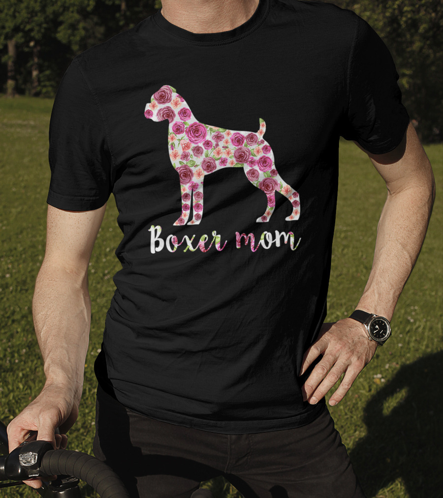 Boxer Mom Floral Dog With Roses T-Shirt