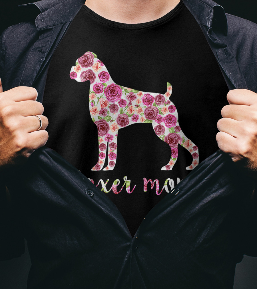 Boxer Mom Floral Dog With Roses T-Shirt