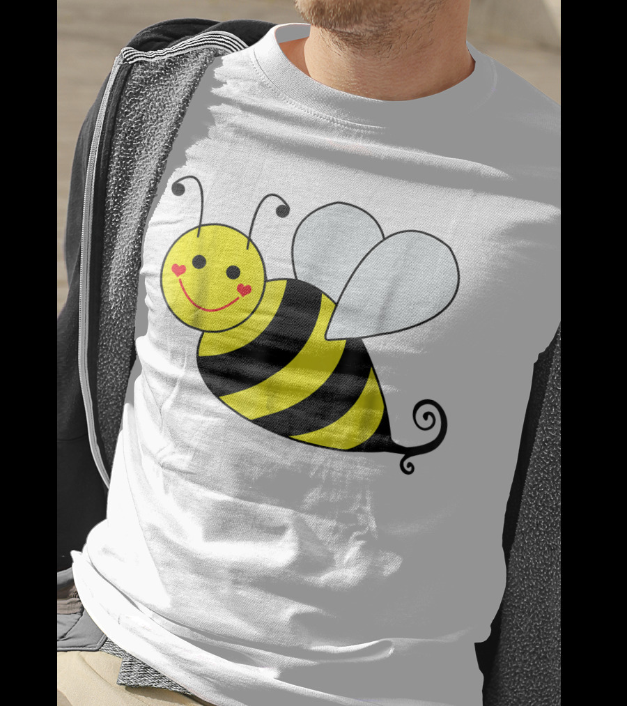 Happy Smiling Cute Bumble Bee With Heart Cheeks T-Shirt