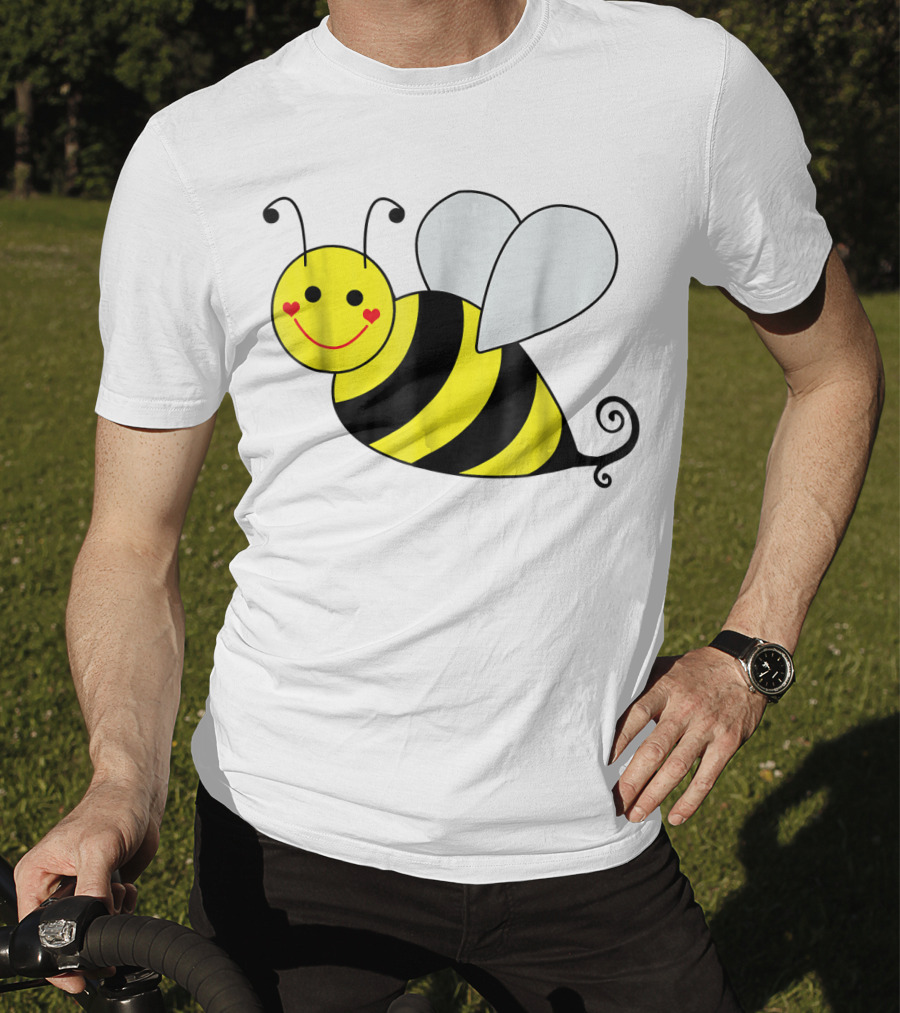 Happy Smiling Cute Bumble Bee With Heart Cheeks T-Shirt