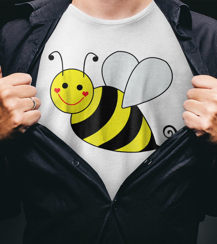 Happy Smiling Cute Bumble Bee With Heart Cheeks T-Shirt
