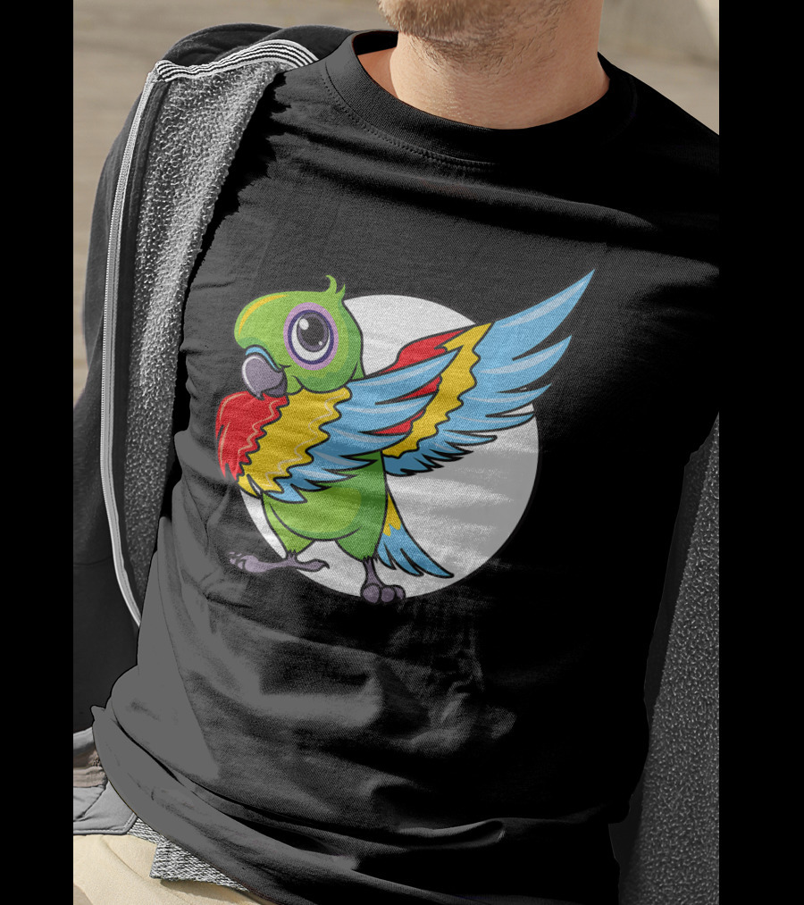 Cute Dabbing Great Green Macaw Parrot Colorful Wings T-Shirt
