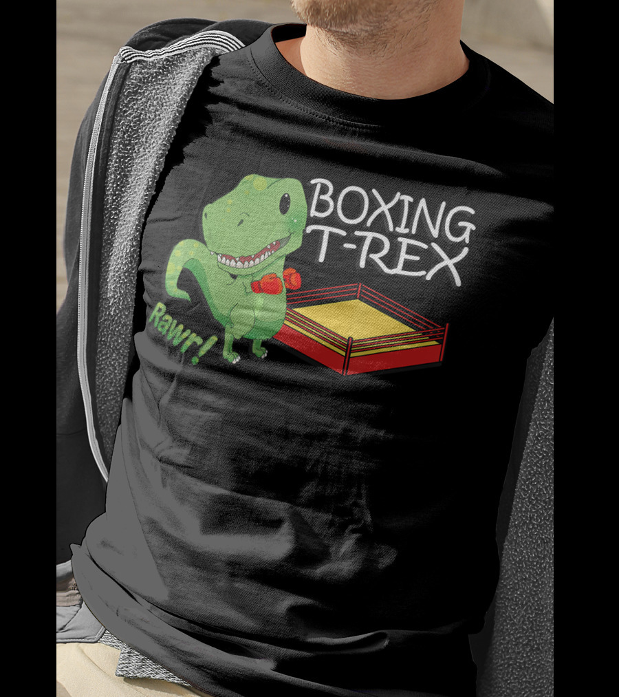 Boxing T-Rex Rawr Dinosaur With Gloves In Ring T-Shirt