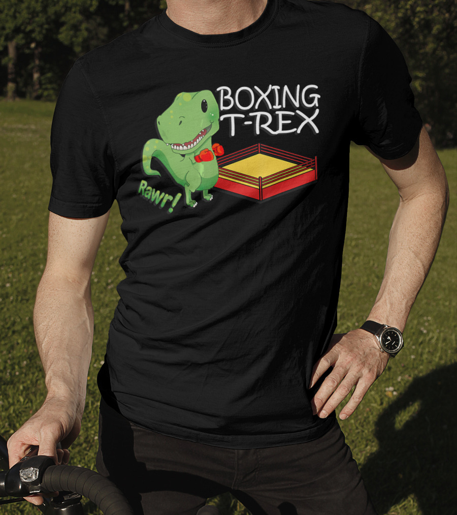 Boxing T-Rex Rawr Dinosaur With Gloves In Ring T-Shirt