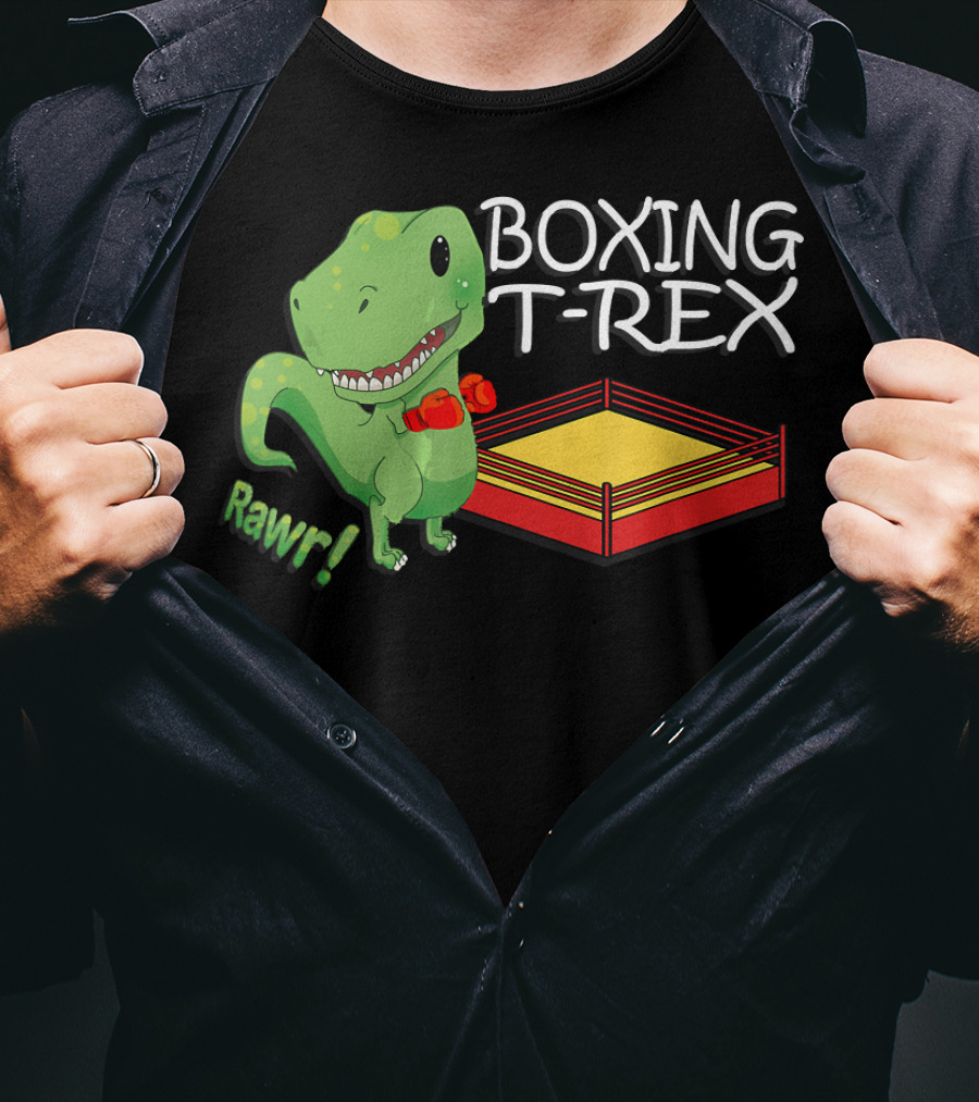 Boxing T-Rex Rawr Dinosaur With Gloves In Ring T-Shirt