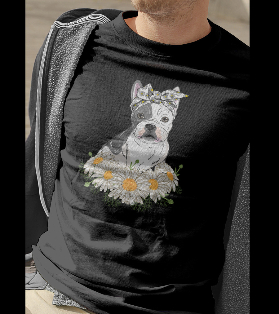 French Bulldog With Daisy Headband And Flower Garden T-Shirt