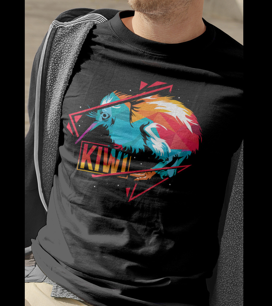Cute Kiwi Bird New Zealand Colorful Geometric T-Shirt