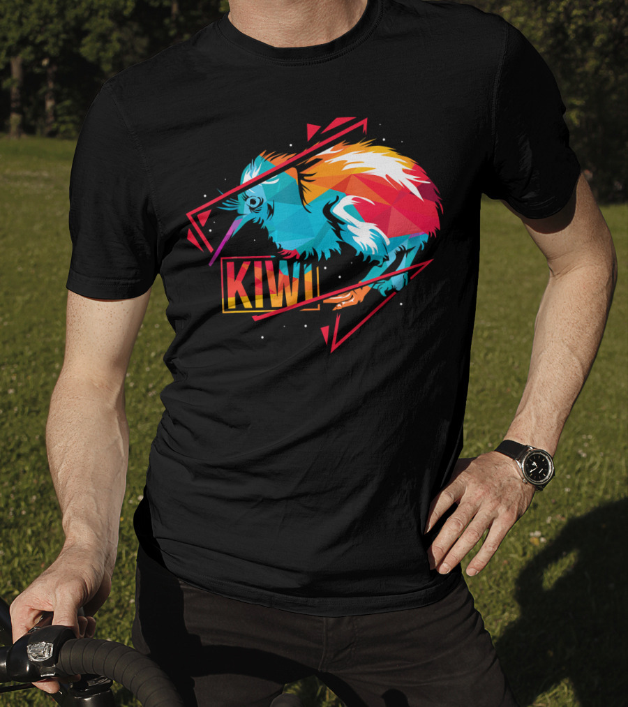 Cute Kiwi Bird New Zealand Colorful Geometric T-Shirt