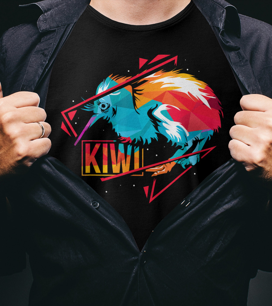 Cute Kiwi Bird New Zealand Colorful Geometric T-Shirt