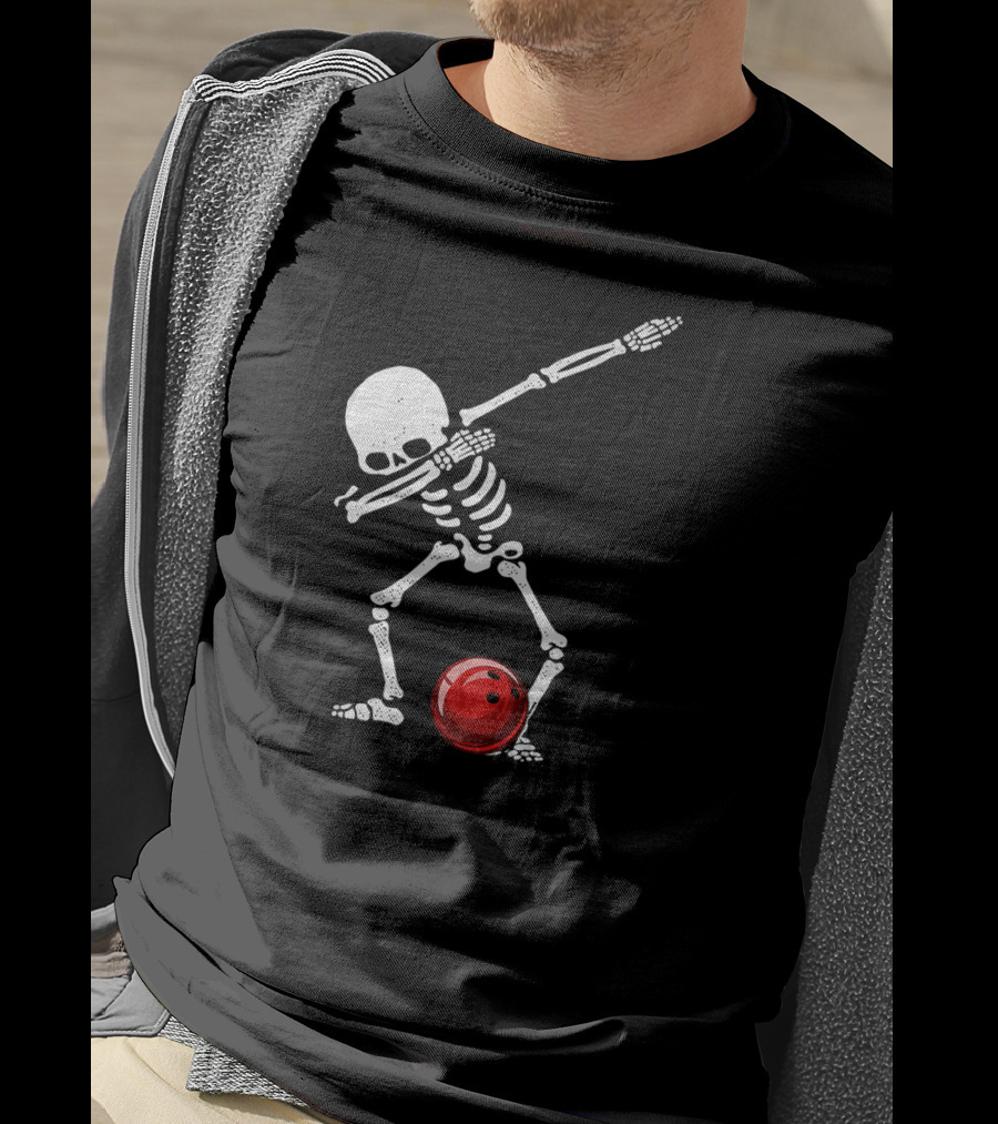 Dabbing Bowling Skeleton With Red Ball T-Shirt