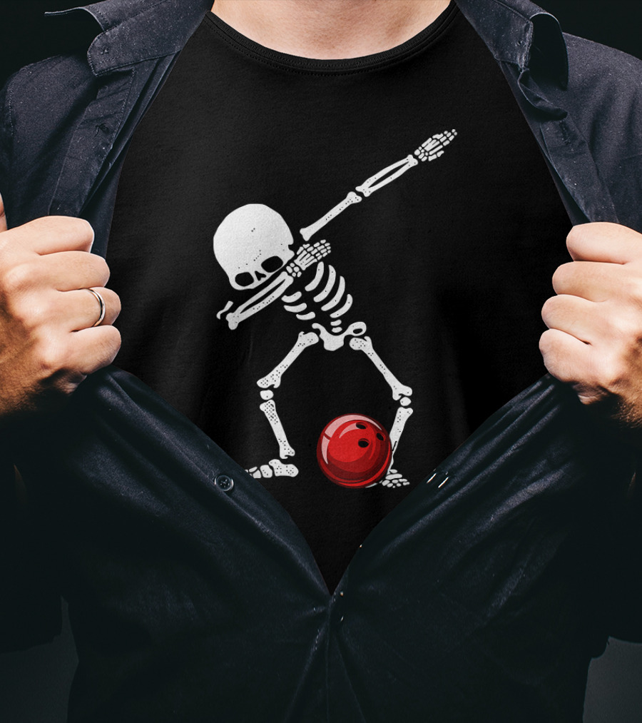 Dabbing Bowling Skeleton With Red Ball T-Shirt