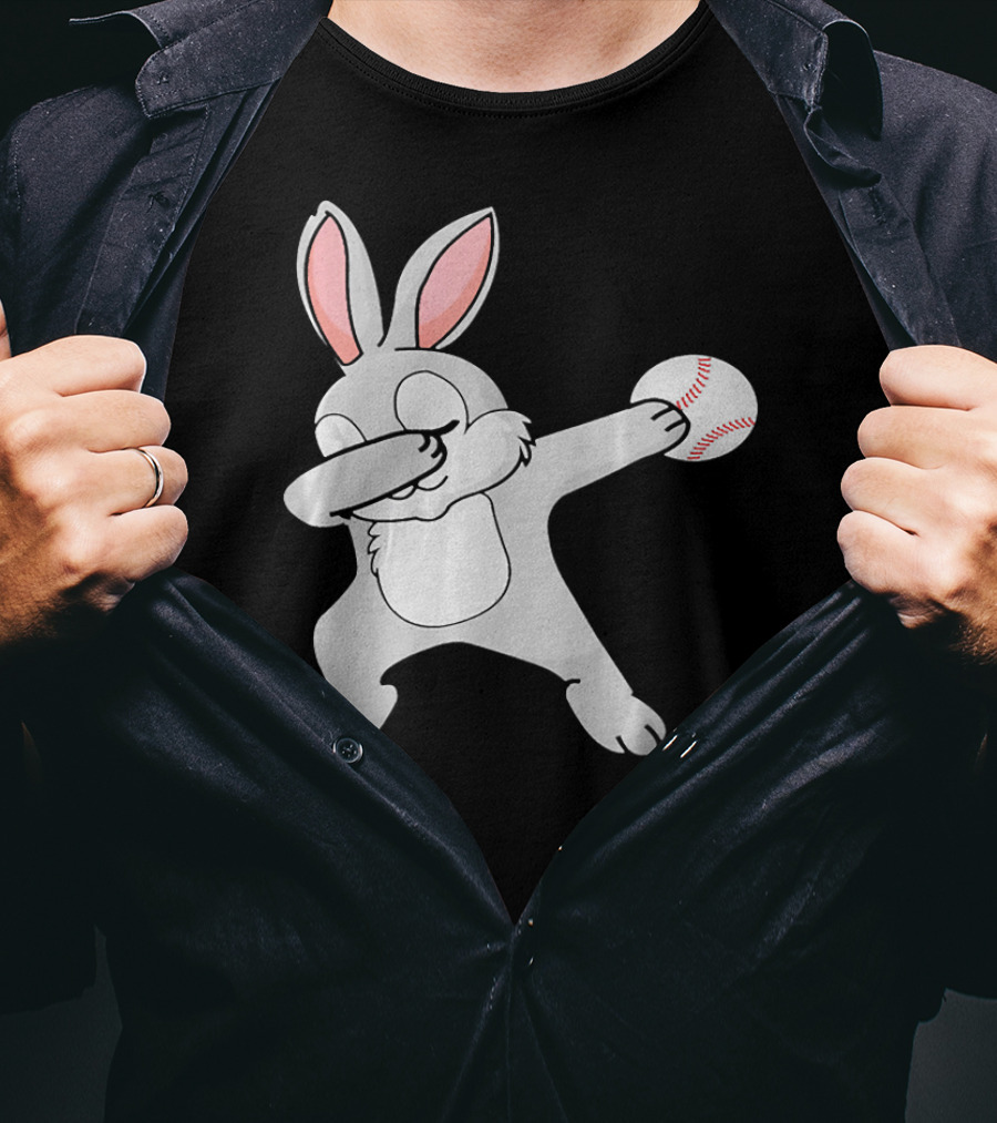 Dabbing Bunny With Baseball Easter Day T-Shirt