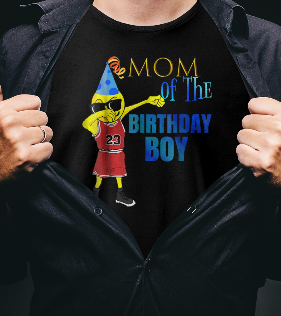 MOM OF THE BIRTHDAY BOY Dabbing Emoji Basketball 23 Party Hat T-Shirt
