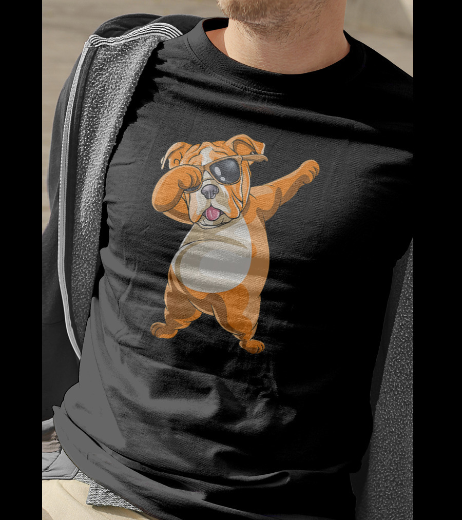 Dabbing English Bulldog Dog Dab With Sunglasses T-Shirt
