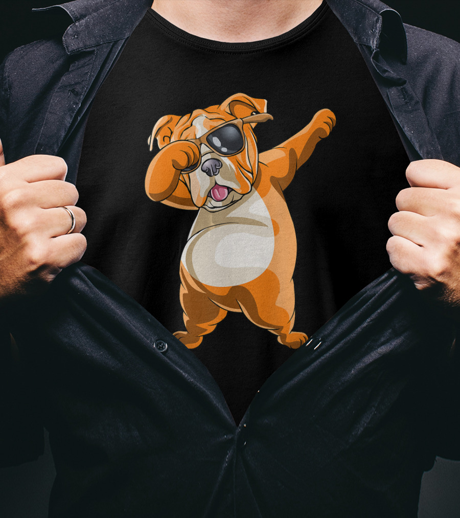 Dabbing English Bulldog Dog Dab With Sunglasses T-Shirt