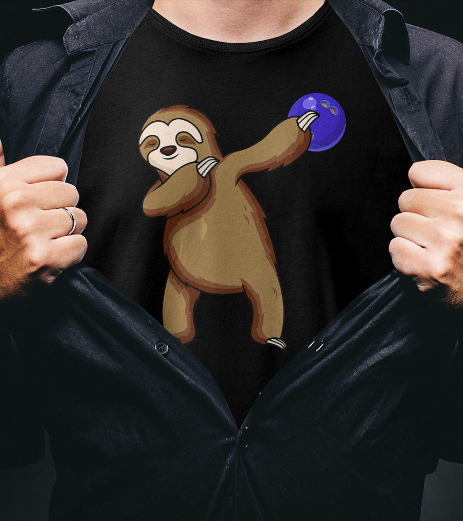 Dabbing Sloth Bowling With Blue Ball T-Shirt