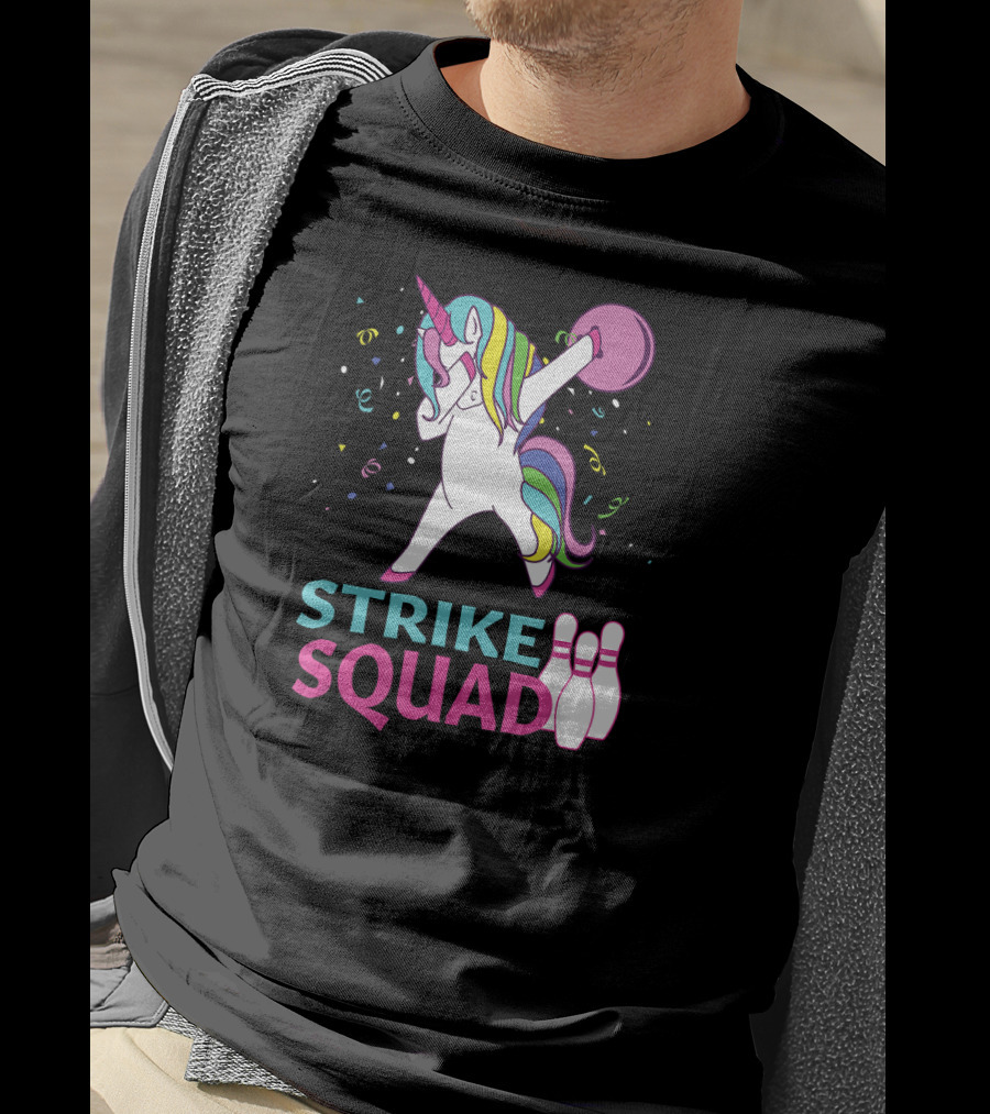 Strike Squad Dabbing Unicorn Bowling Team T-Shirt