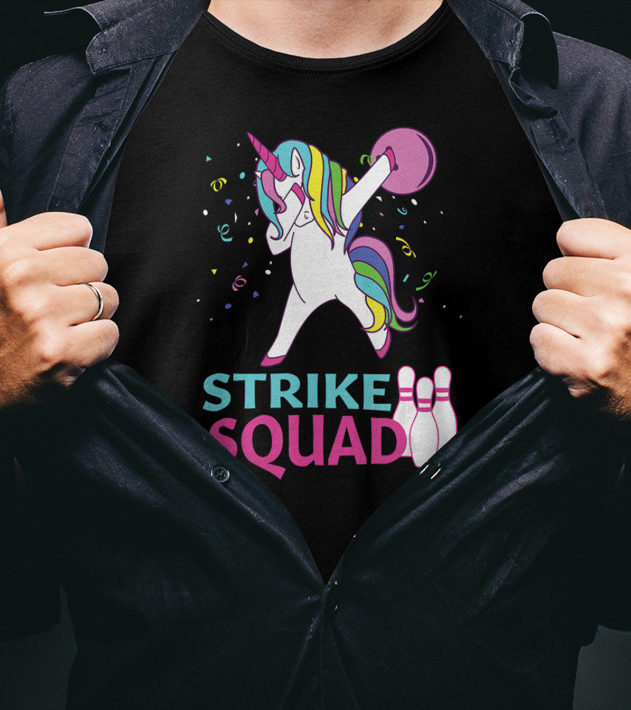 Strike Squad Dabbing Unicorn Bowling Team T-Shirt