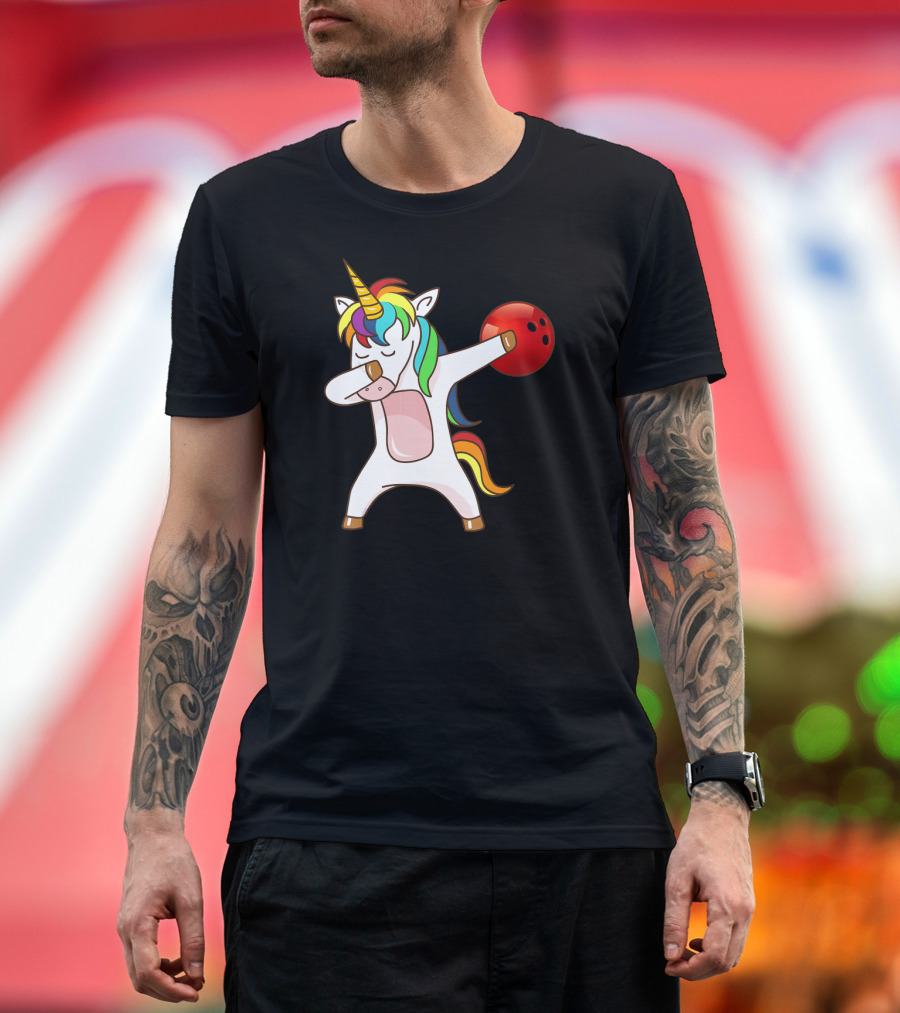 Dabbing Unicorn with Bowling Ball Rainbow Unico T-Shirt