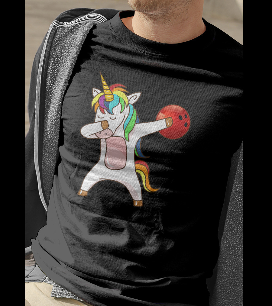 Dabbing Unicorn With Bowling Ball Rainbow Unico T-Shirt