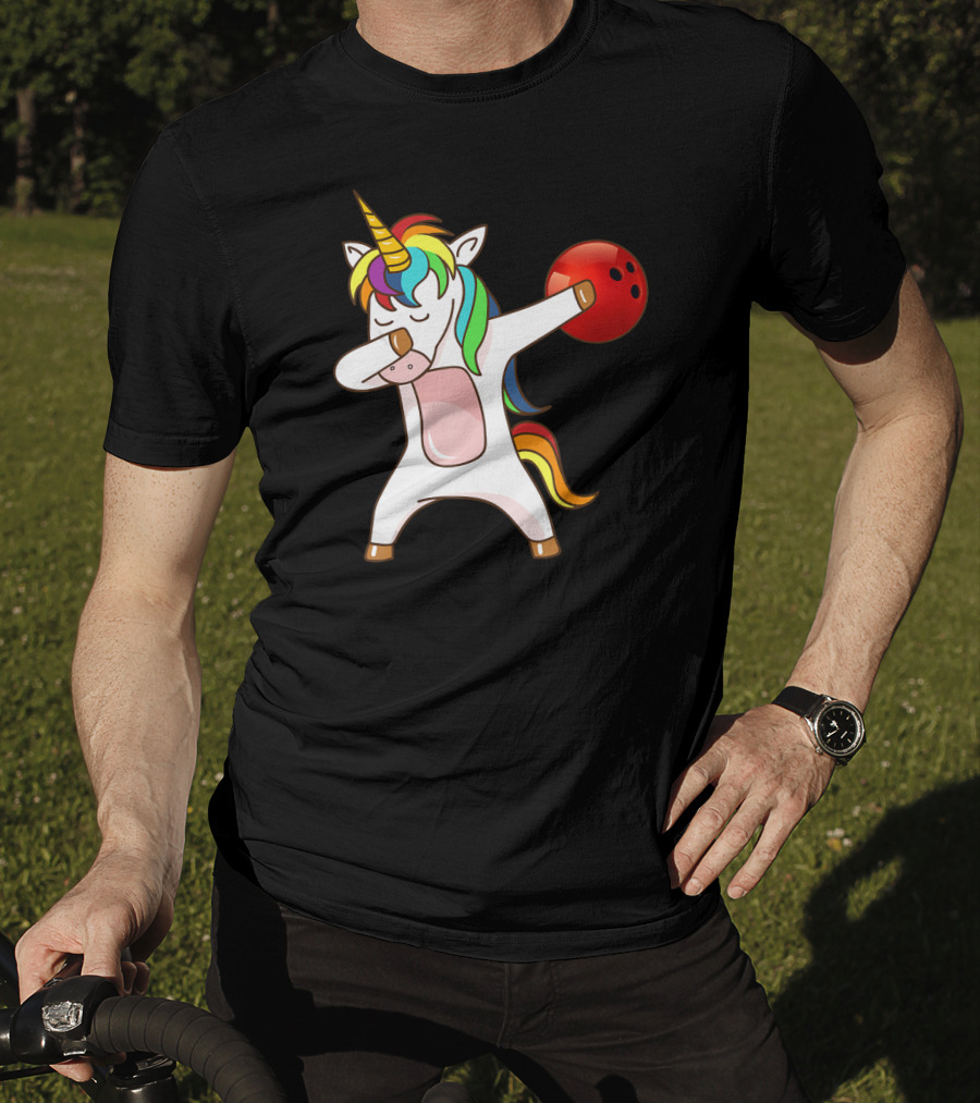 Dabbing Unicorn With Bowling Ball Rainbow Unico T-Shirt