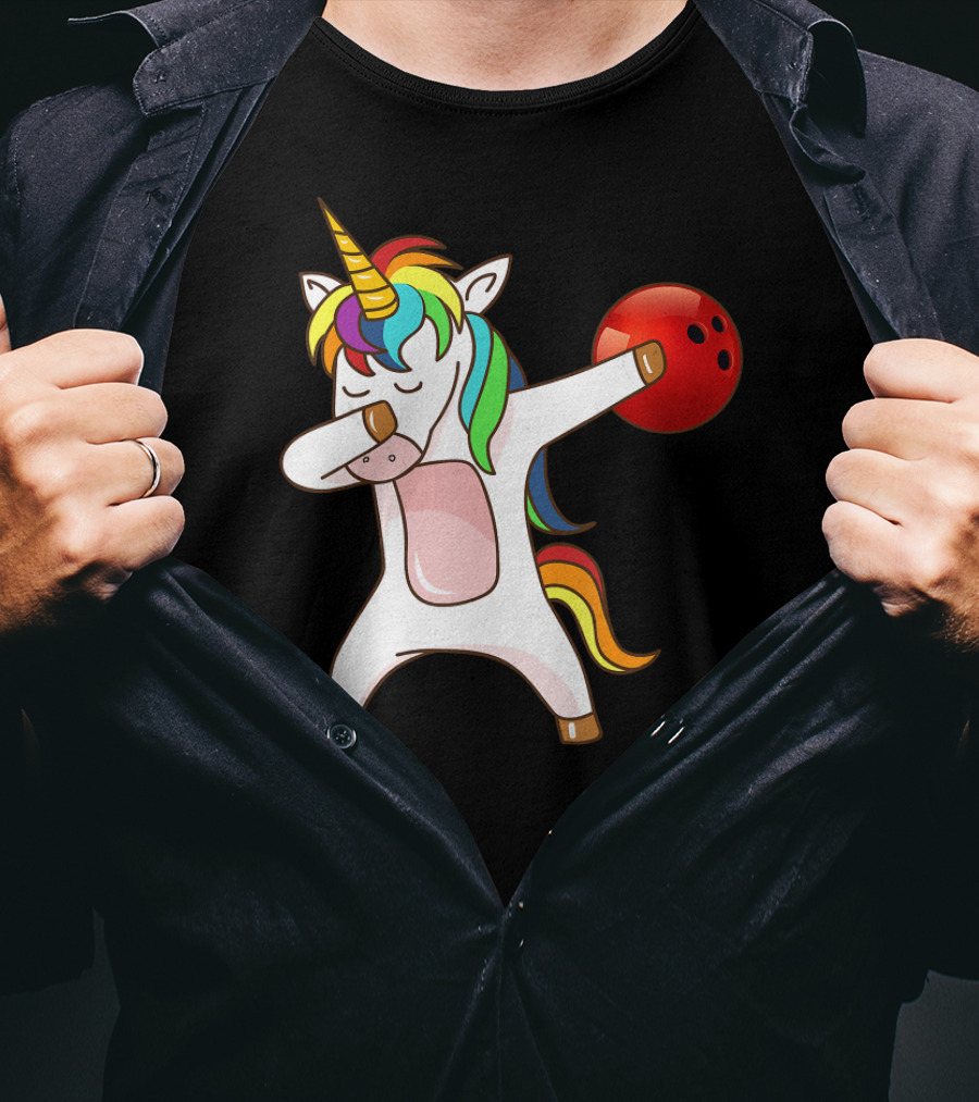 Dabbing Unicorn With Bowling Ball Rainbow Unico T-Shirt