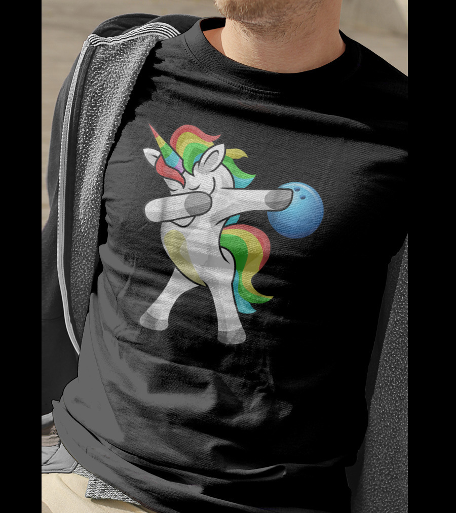 Dabbing Unicorn Rainbow Bowling Funny Dab T-Shirt