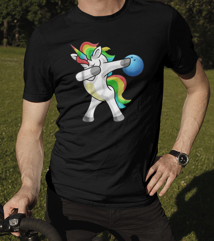 Dabbing Unicorn Rainbow Bowling Funny Dab T-Shirt
