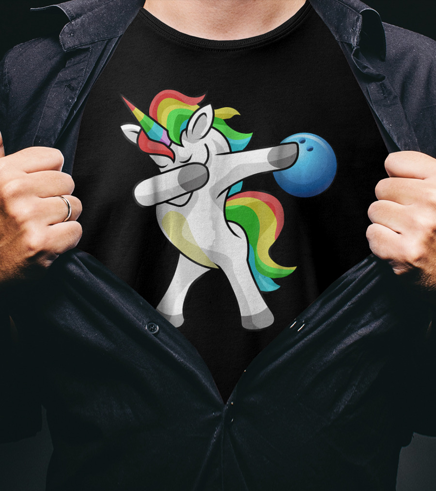 Dabbing Unicorn Rainbow Bowling Funny Dab T-Shirt