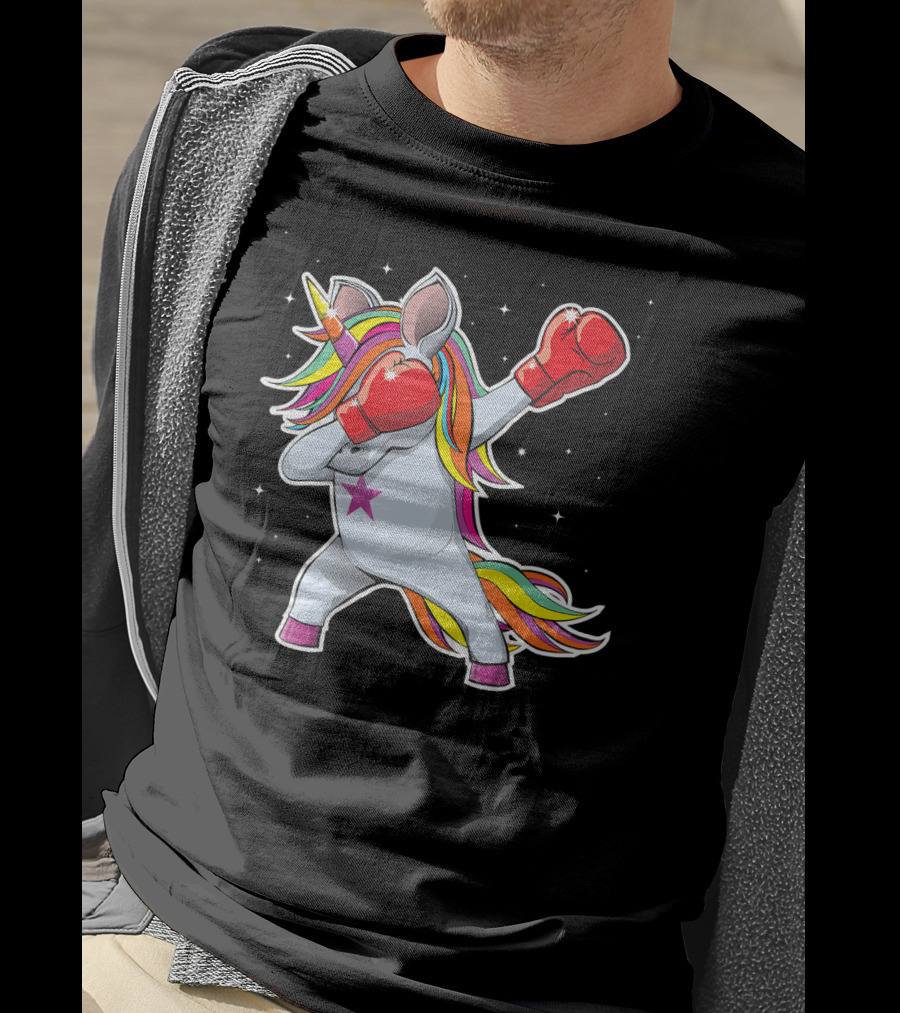 Dabbing Boxing Unicorn With Rainbow Mane And Red Gloves Girl Squad Rules T-Shirt