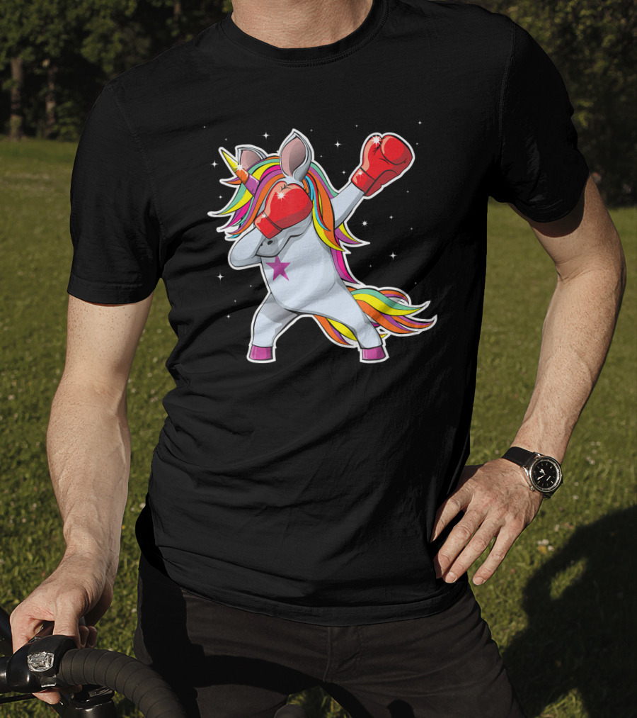 Dabbing Boxing Unicorn With Rainbow Mane And Red Gloves Girl Squad Rules T-Shirt