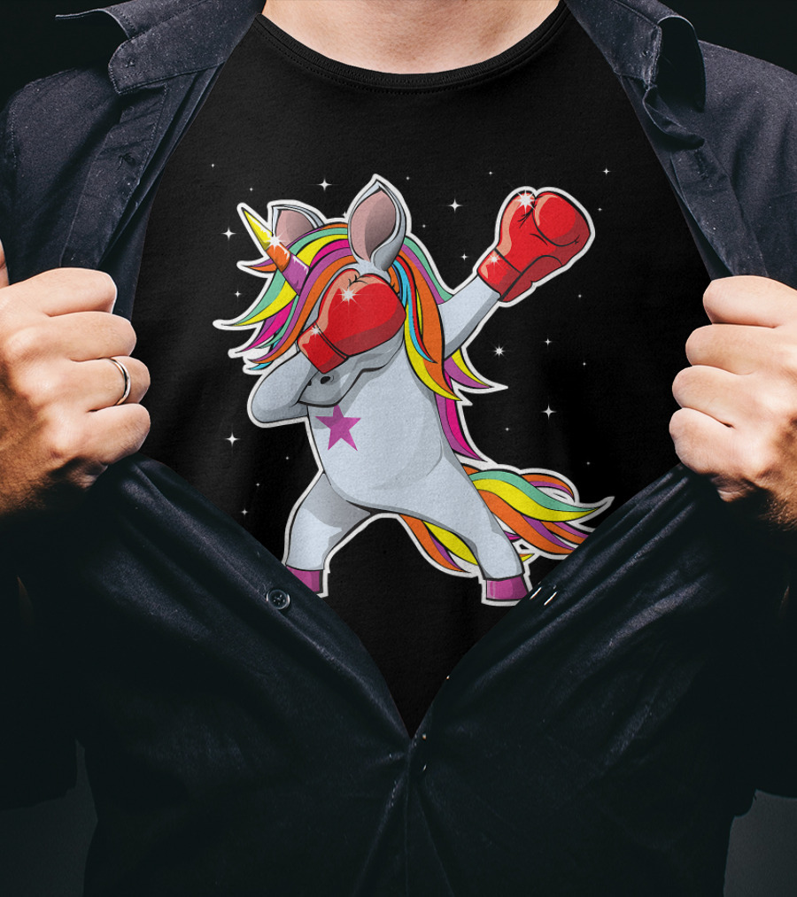 Dabbing Boxing Unicorn With Rainbow Mane And Red Gloves Girl Squad Rules T-Shirt