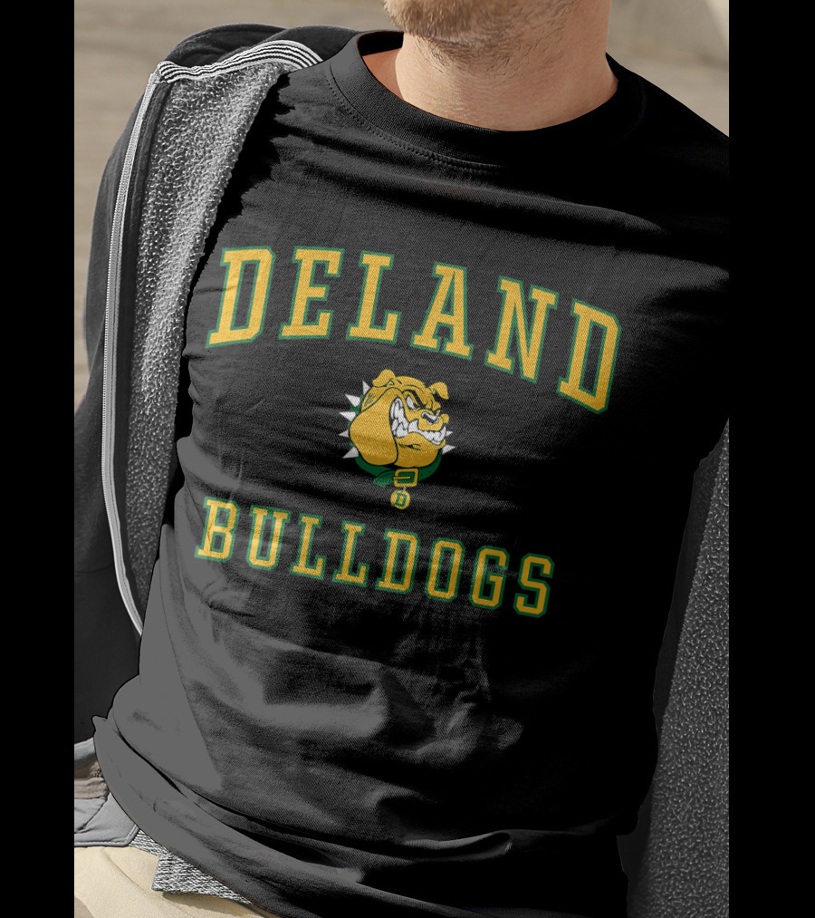 DeLand High School Bulldogs Mascot Logo Yellow Green Text T-Shirt