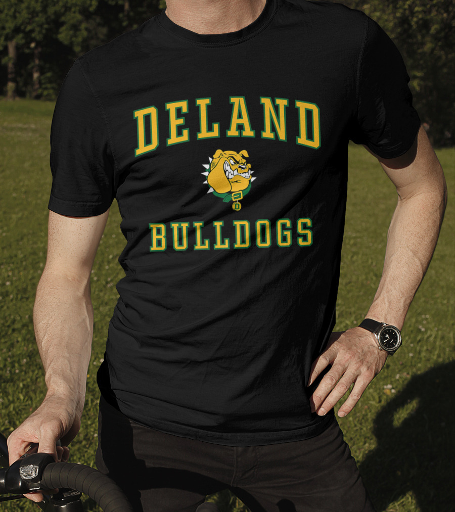 DeLand High School Bulldogs Mascot Logo Yellow Green Text T-Shirt