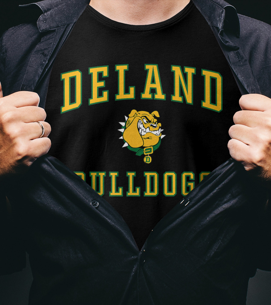 DeLand High School Bulldogs Mascot Logo Yellow Green Text T-Shirt