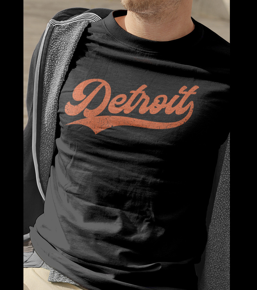Detroit Vintage Baseball Script Logo Michigan Sports Retro T-Shirt