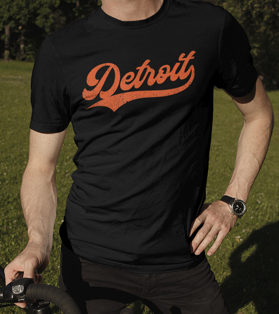 Detroit Vintage Baseball Script Logo Michigan Sports Retro T-Shirt