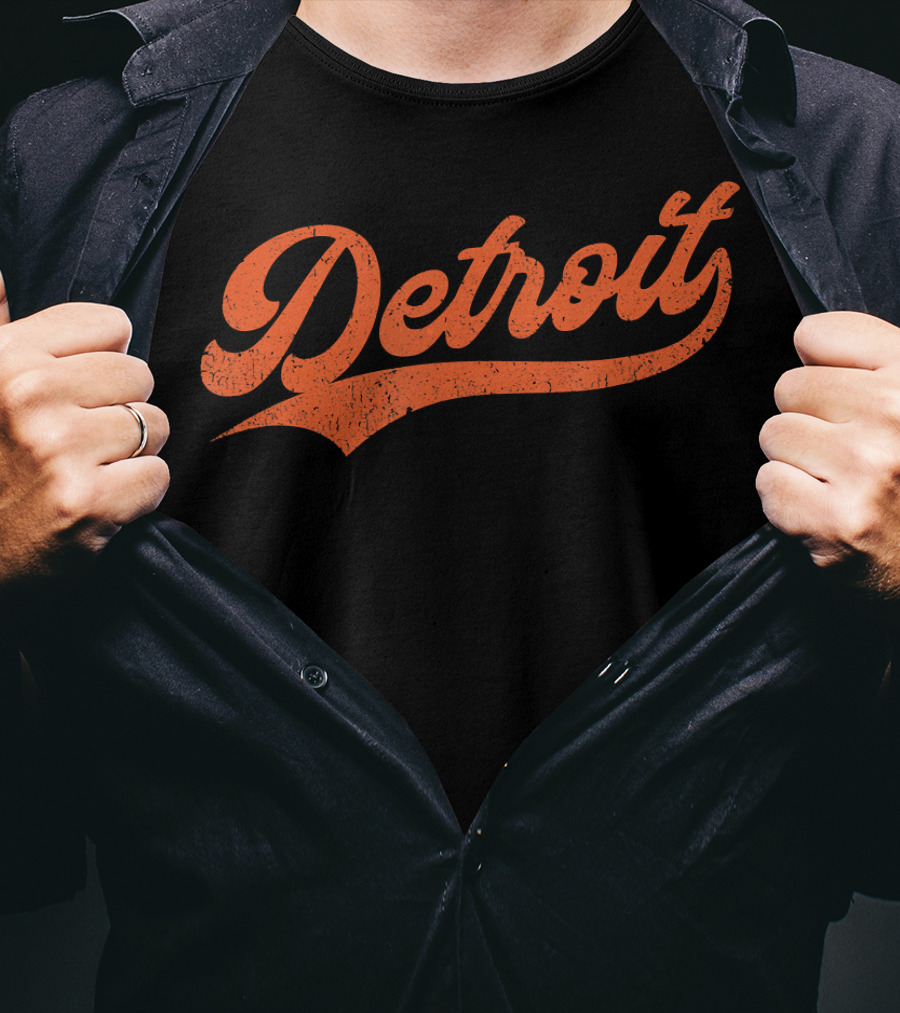 Detroit Vintage Baseball Script Logo Michigan Sports Retro T-Shirt