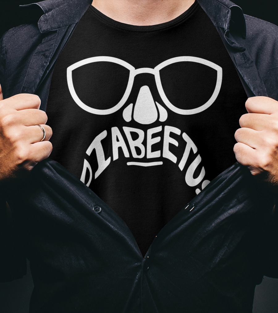 Diabeetus Awareness Diabetic Beard Support Parody Glasses Nose Moustache T-Shirt